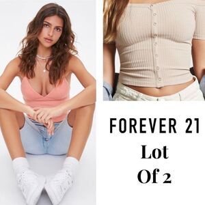 Forever 21 Shirt Lot Cropped Cami & Ribbed Top M/L